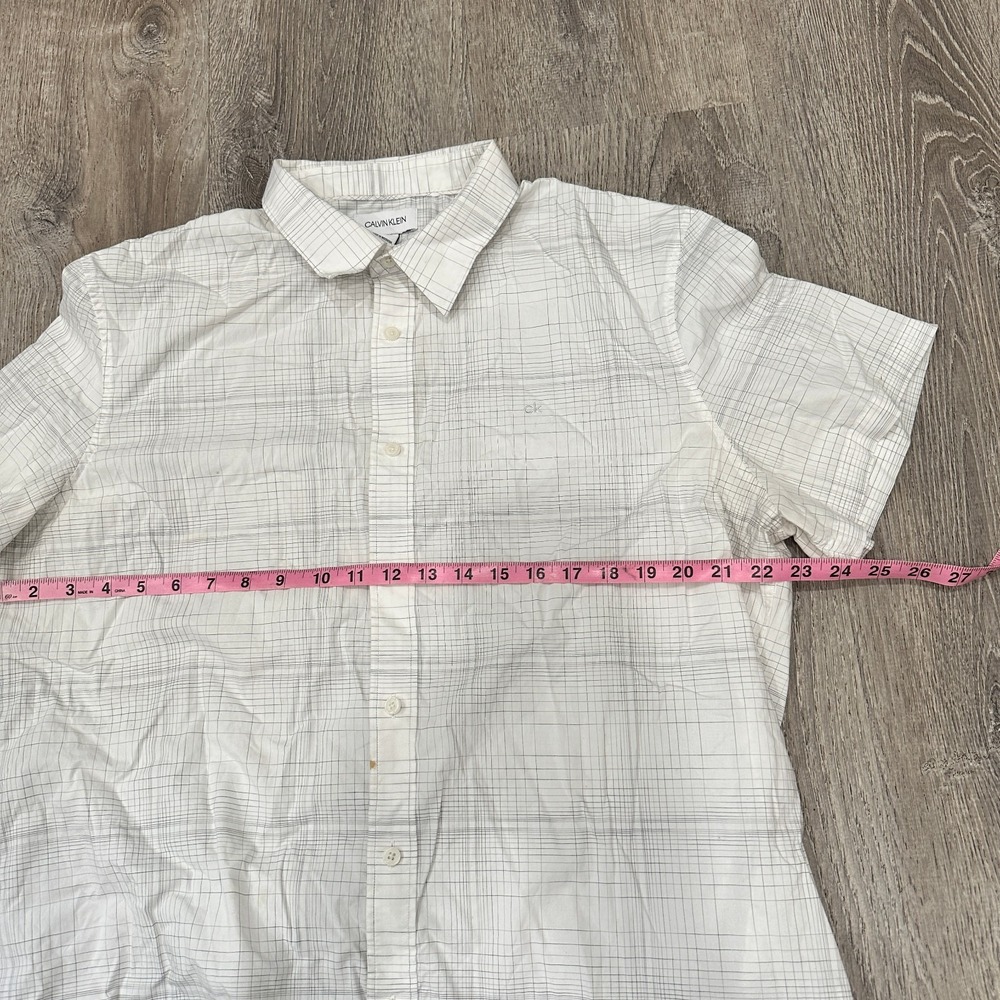 Calvin Klein Shirt Mens Shirt‎ XL White Plaid Casual Short Sleeve Cotton Shirt - Picture 5 of 9